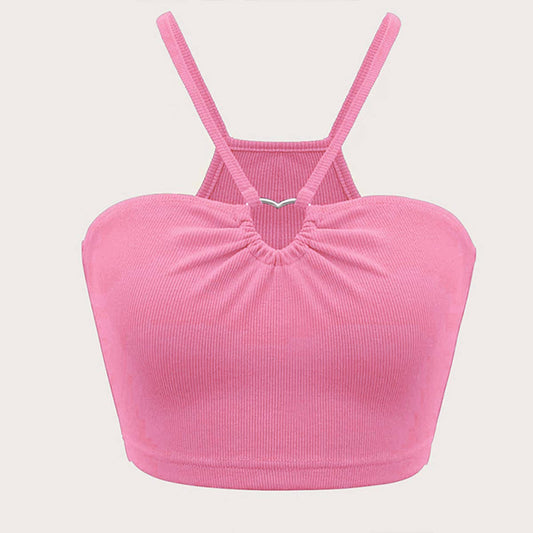 Slimming heart-shaped solid-color halter top