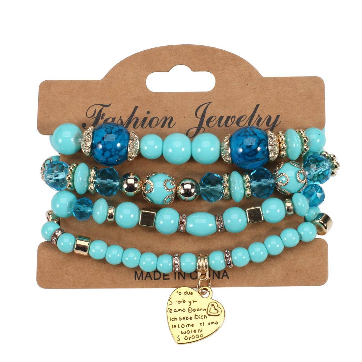 CWMM10451_BOHO BEADED HEART BRACELET SET 4PCS ELASTIC