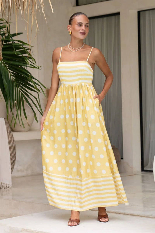 CWDMD5218_PRINTED BACKLESS CAMI HIGH-WAIST DRESS