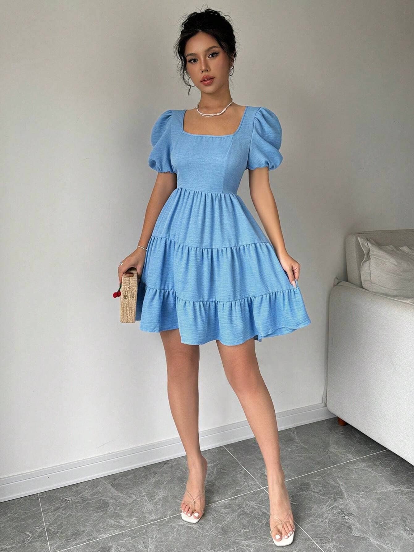 Square-neck,backless,high-waisted A-line dress