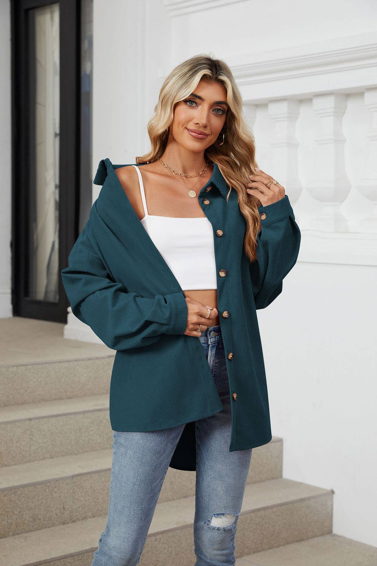 LAPEL BUTTON-DOWN LONG-SLEEVED SHIRT JACKET