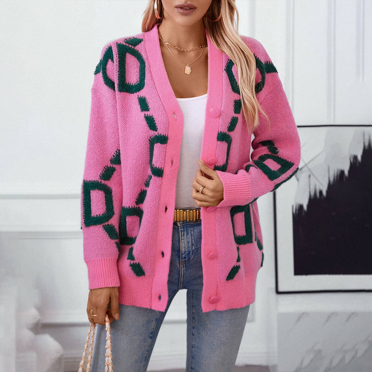 TOWEL EMBROIDERED MONOGRAM BUTTON UP SWEATER