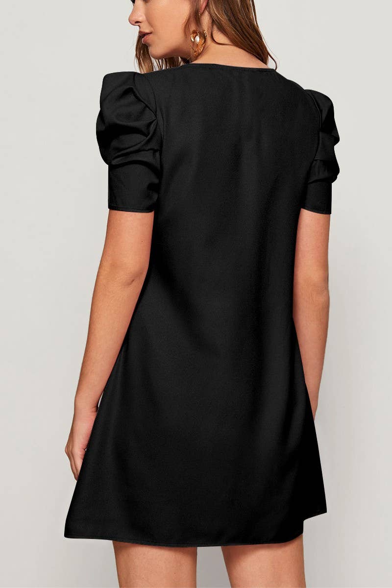 CWDSD8382_SOLID SHORT SLEEVE ELEGANT CASUAL SHORT DRESS