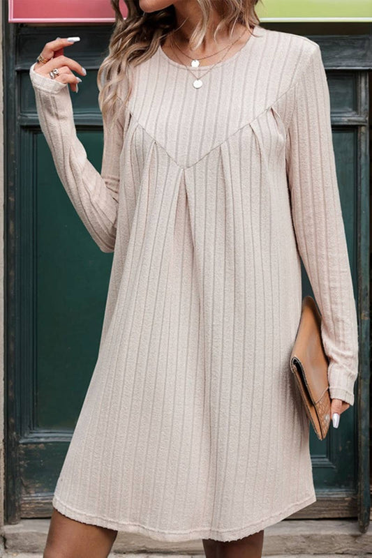 CWDSD6388_AUTUMN WINTER ROUND NECK LONG SLEEVE DRESS SHORT