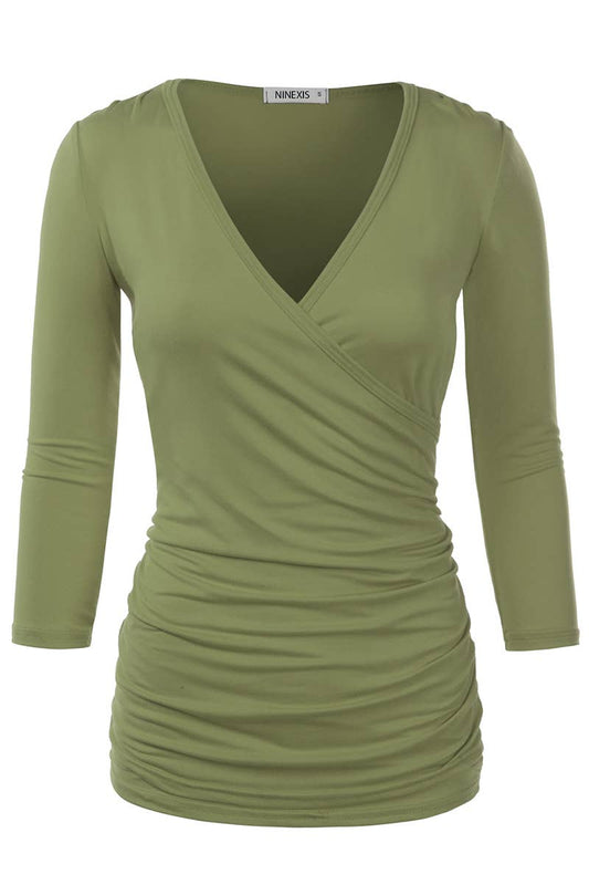 WOMEN SOLID V NECK SHIRT_CWTTL1404