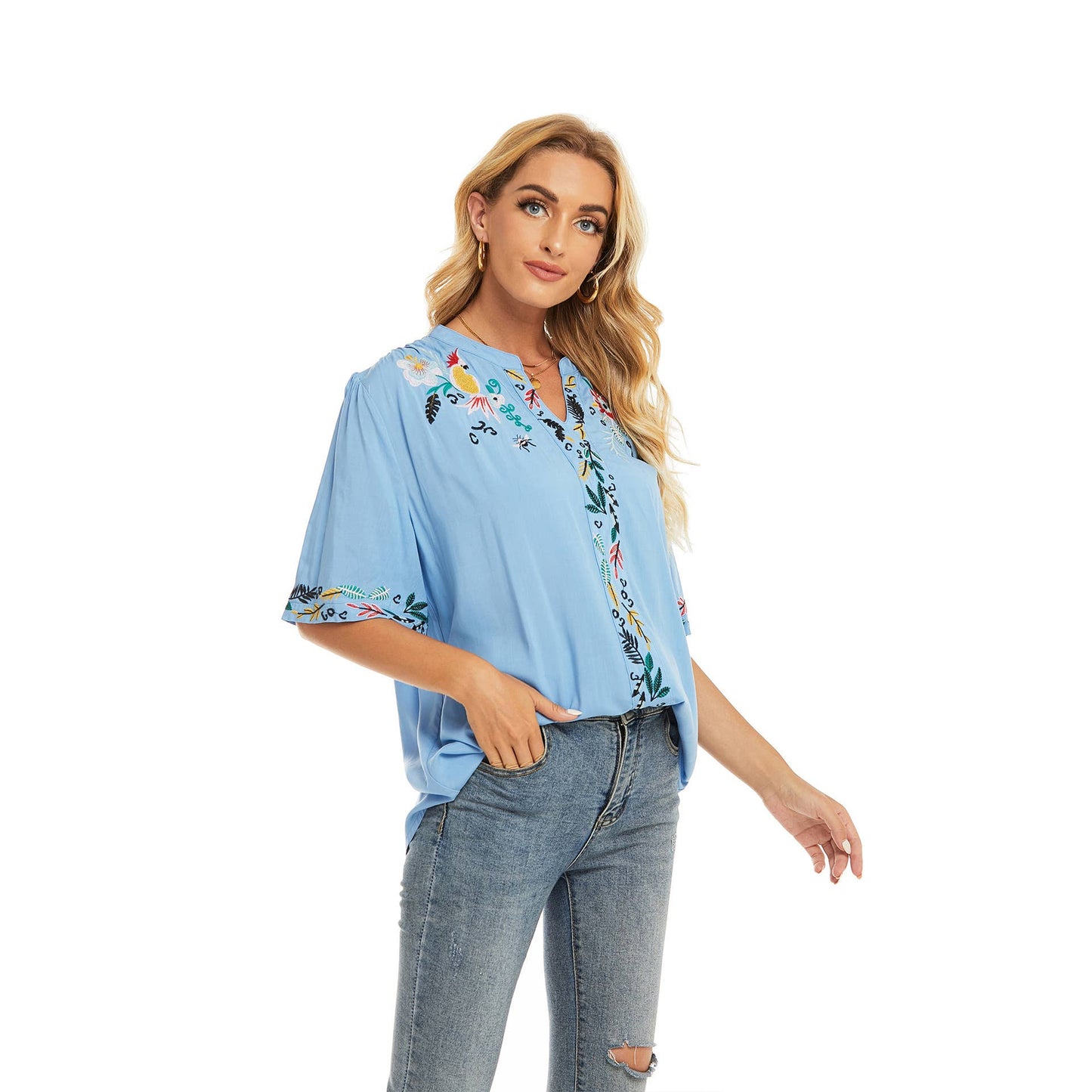 FASHION SUMMER EMBROIDERED SHORT SLEEVE