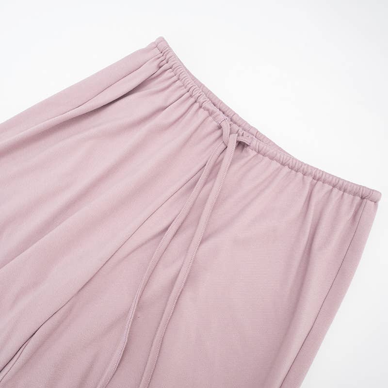 V-neck fitted cardigan lace-up wide-leg pant set