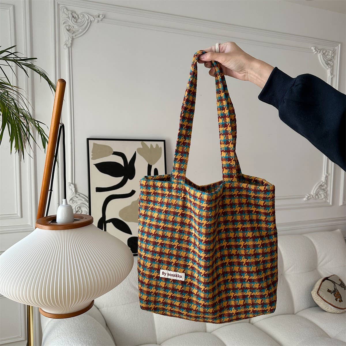 CWAB3902_HOUNDSTOOTH LARGE CAPACITY SHOULDER BAG