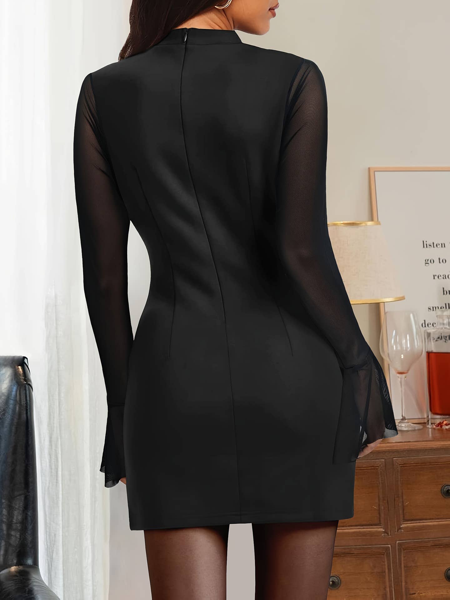 Semi-see-through long-sleeved party fit dress