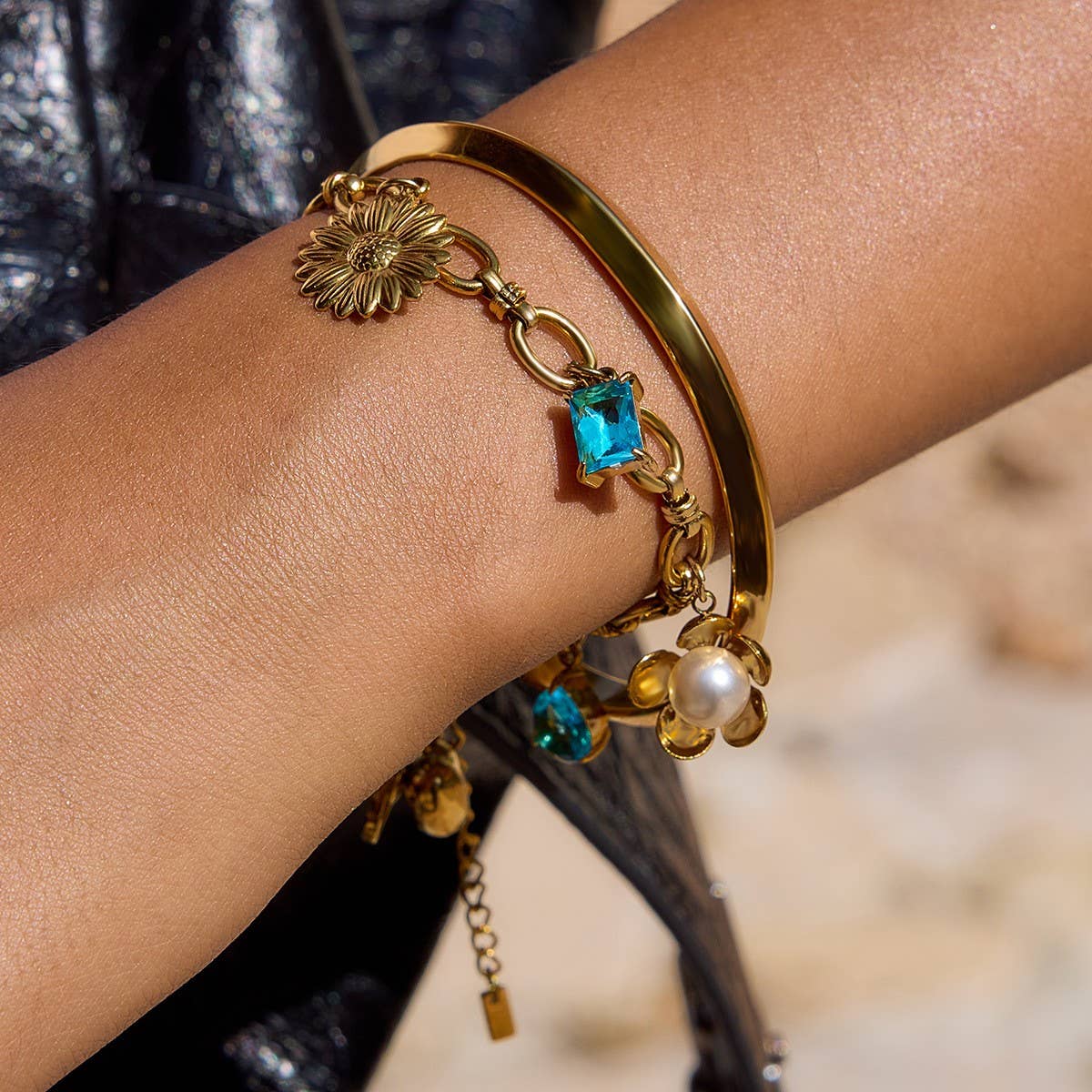 Vacation Pearl Heart & Flower Blue Bracelet