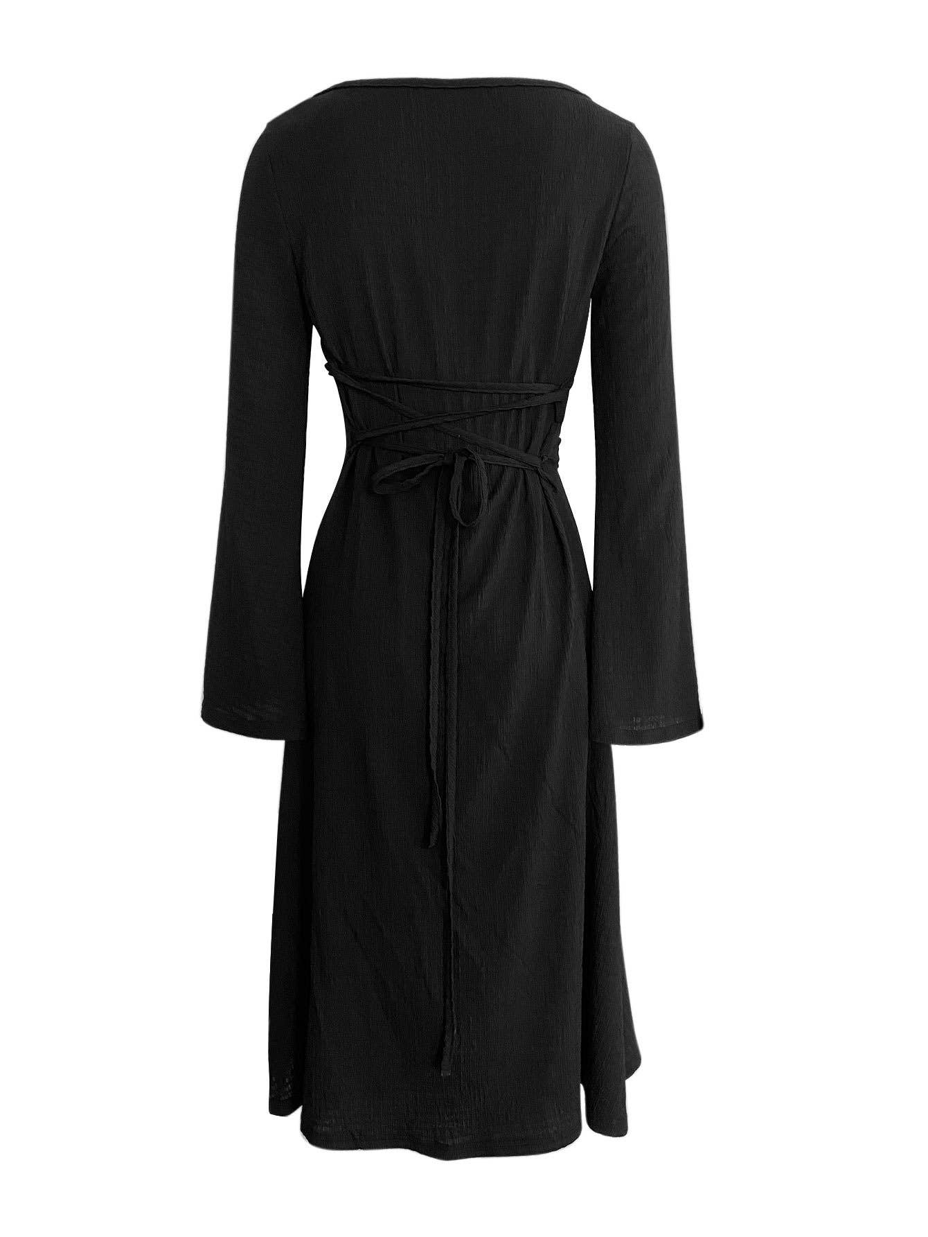 Loose U collar back flared sleeve slim dress