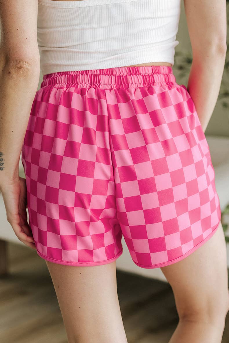 Drawstring fashionable checked print shorts