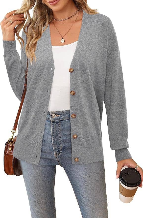 SIMPLE V-NECK SINGLE BREASTED THIN CARDIGAN