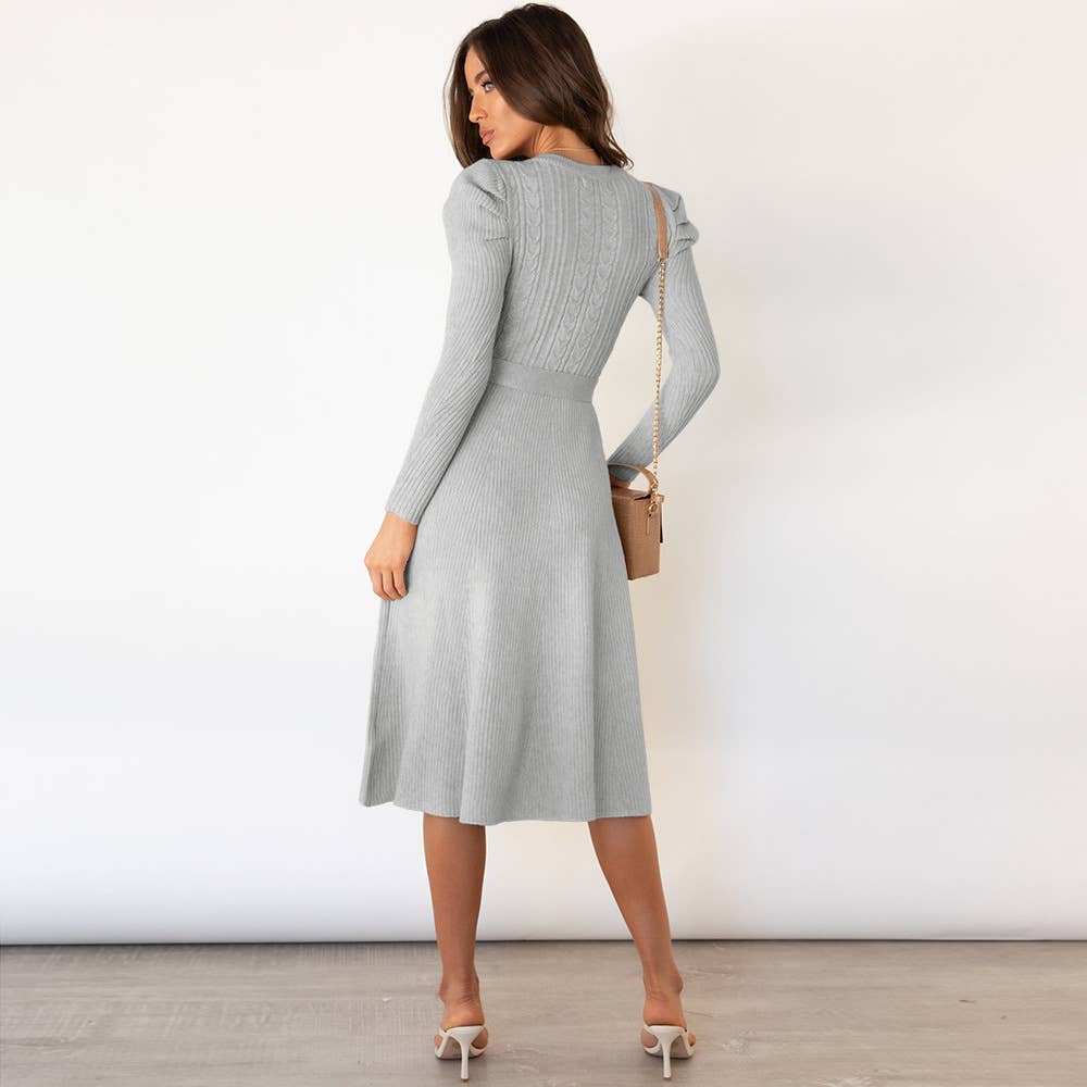 Elegant bubble long-sleeved, high-waisted dress