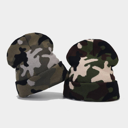 CAMOUFLAGE JACQUARD ROLLED BRIM BEANIE KNITTED HAT_CWAH2078