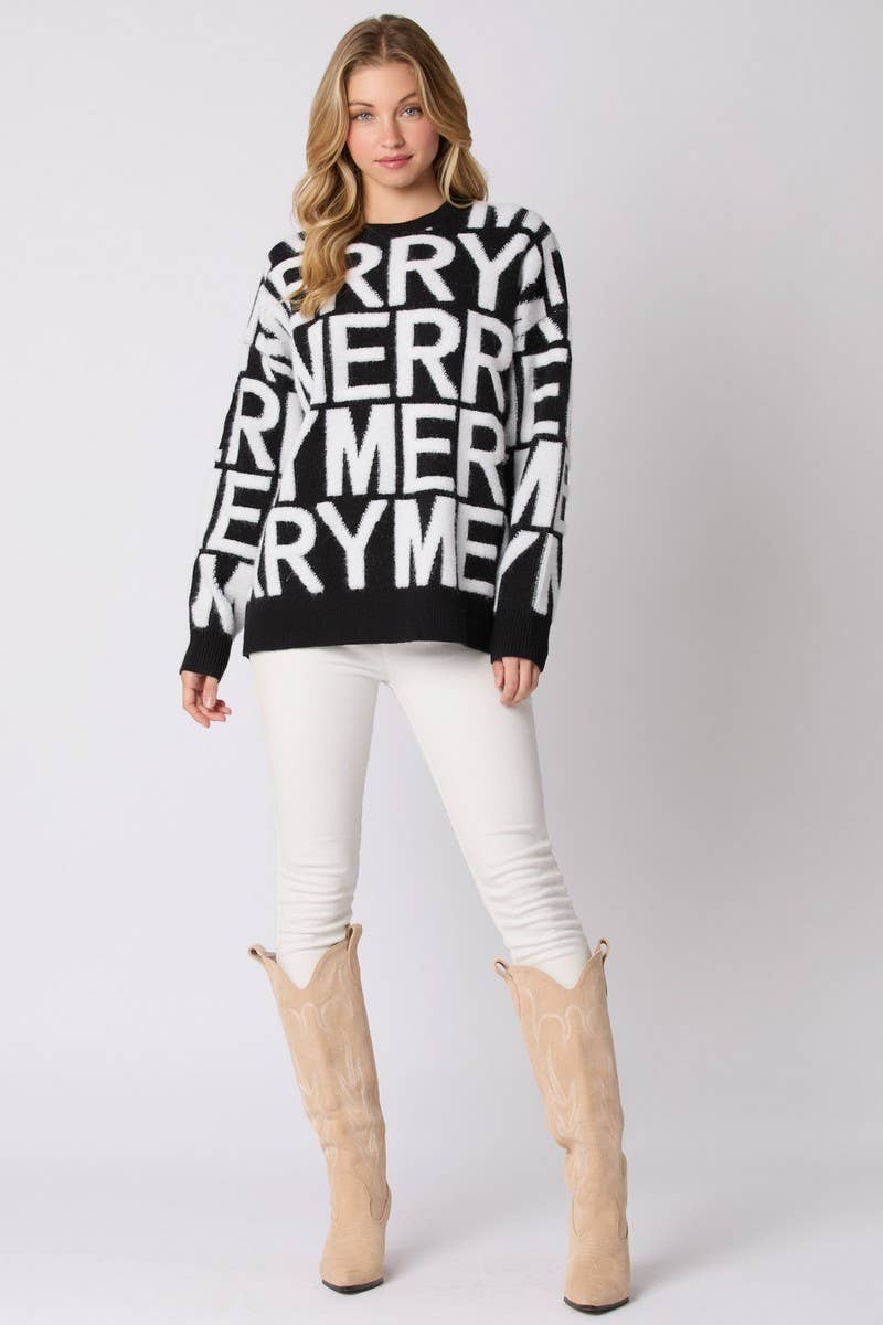 CWOSWL07750_CHRISTMAS LETTER LOOSE KNIT PULLOVER SWEATER