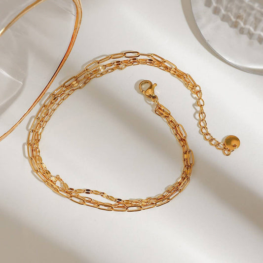 Trendy 18K Gold Paperclip Triple Layer Anklet