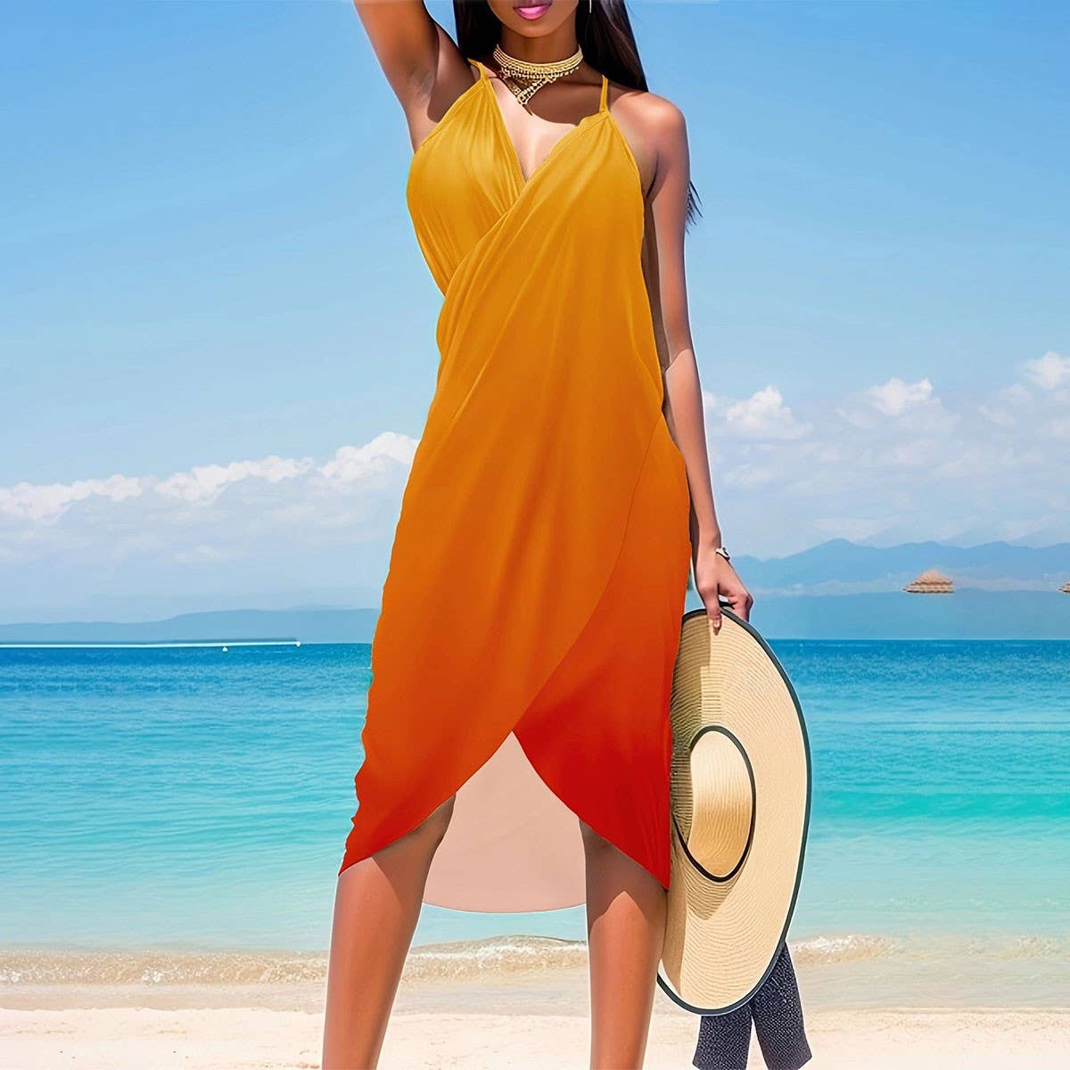 One-Piece Beach Wrap, Resort Style Sling Dress_CWBLS0479