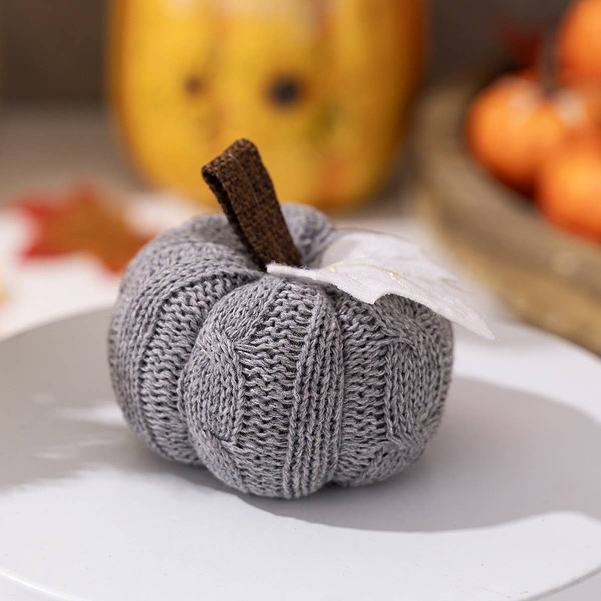 CWMM10342_KNITTED ORANGE PUMPKIN THANKSGIVING DECORATION