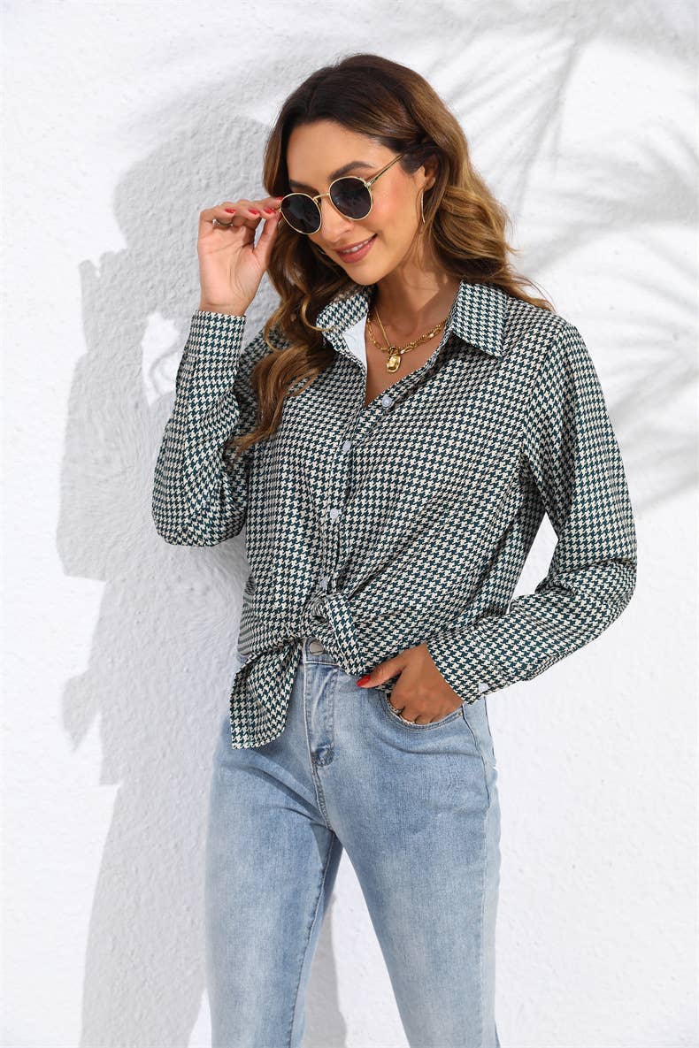LAPEL PLAID RELAXED LONG-SLEEVED SHIRT