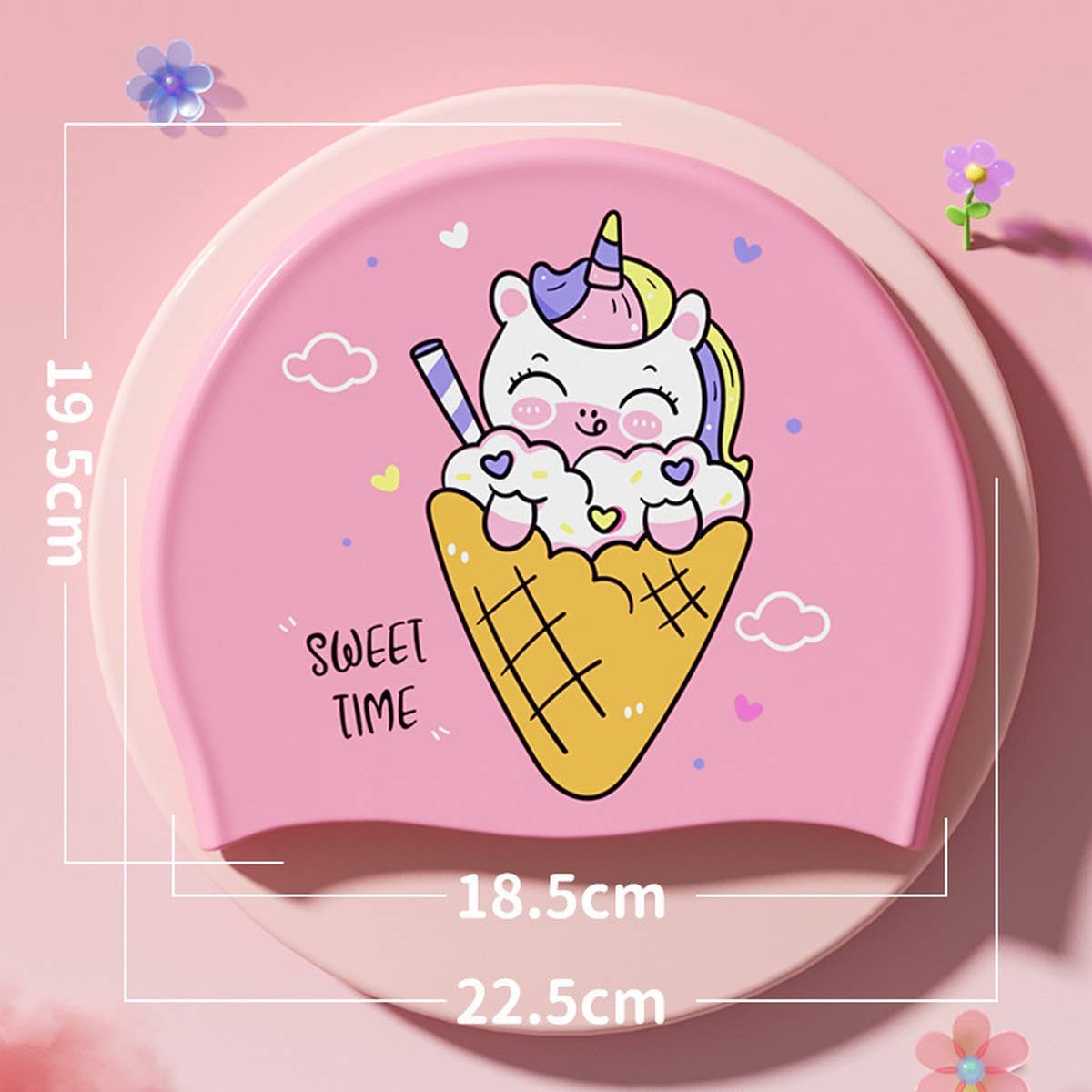 Girls Unicorn Swim Cap Silicone Waterproof Comfort