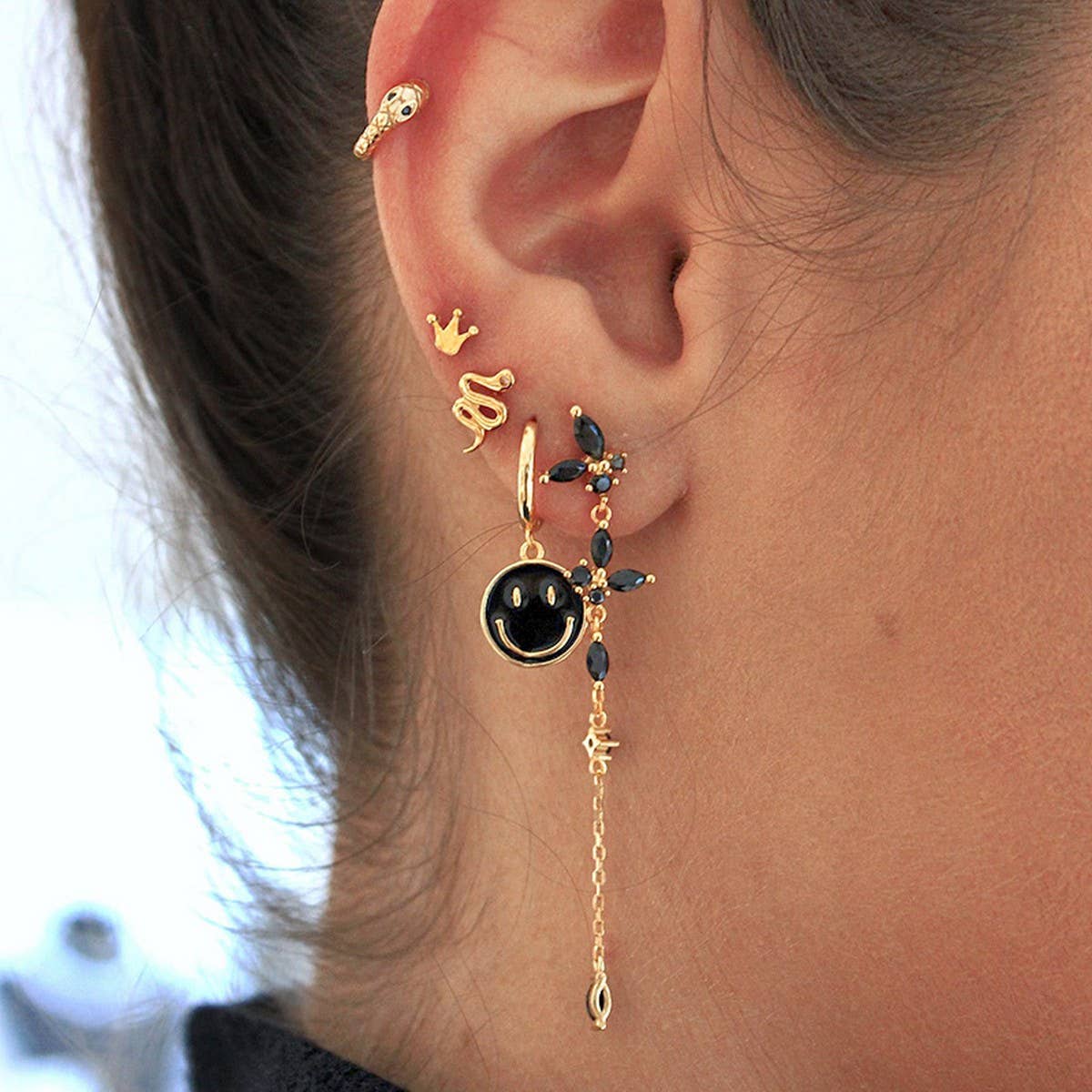 GEOMETRIC ZIRCON OCTAGONAL CHAIN EARRINGS