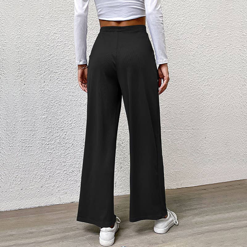 SOLID COLOR PIT STRIPE CASUAL WIDE-LEG PANTS