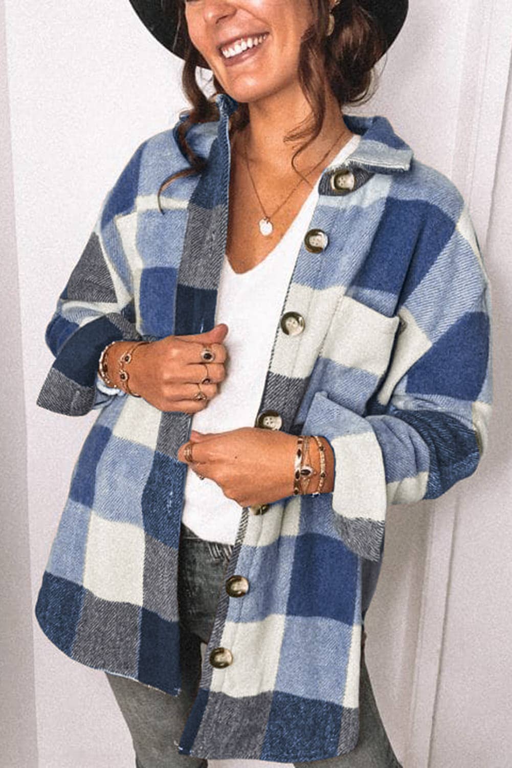 FLANNEL PLAID BREASTED SHIRT JACKET