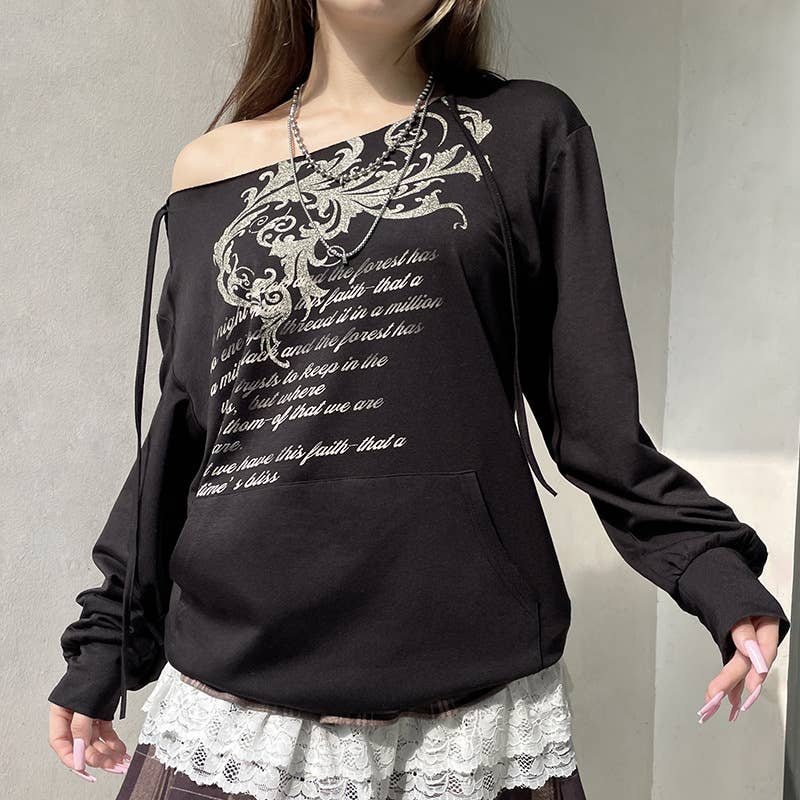 VINTAGE PRINT LOOSE PULLOVER LONG-SLEEVED HOODIE