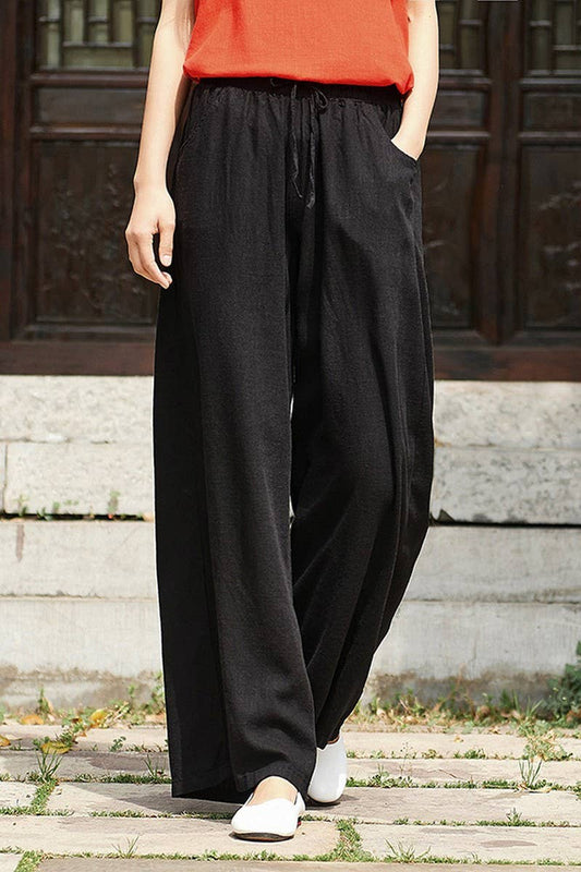 CWBLP1376_COTTON AND LINEN DRAWSTRING WIDE LEG PANTS