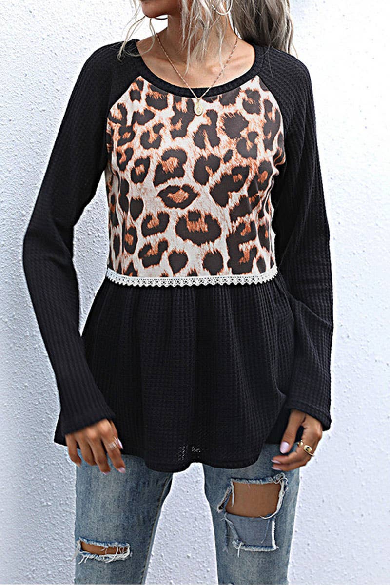 Casual leopard print patchwork T-shirt_cwtbll1763