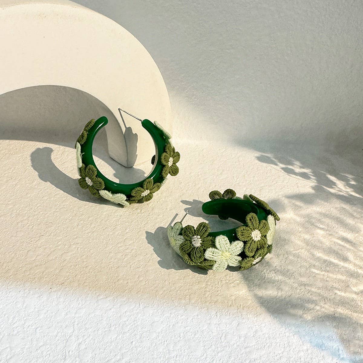 Summer Embroidered Flower Stud Earrings ??Handmade_CWMM6184