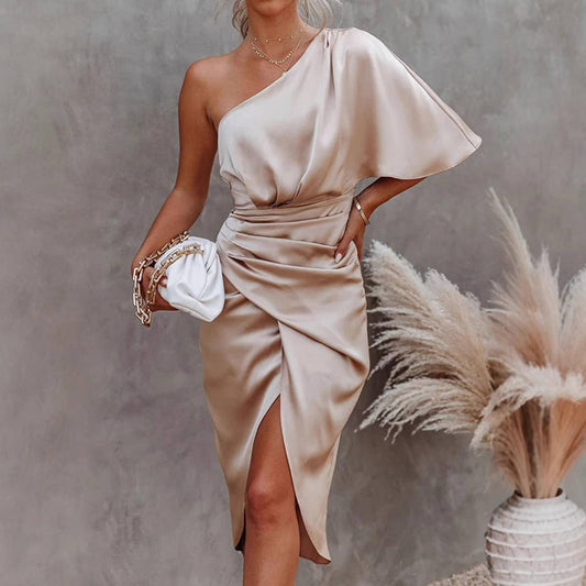 IRREGULAR MID-WAIST DRESS WITH SLOPING SHOULDERS