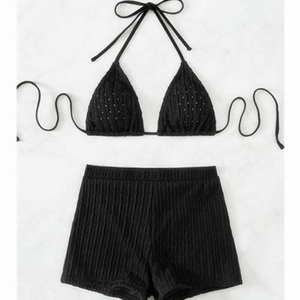 High Waist Bikini Set,Slimming Solid Color Swimsuit