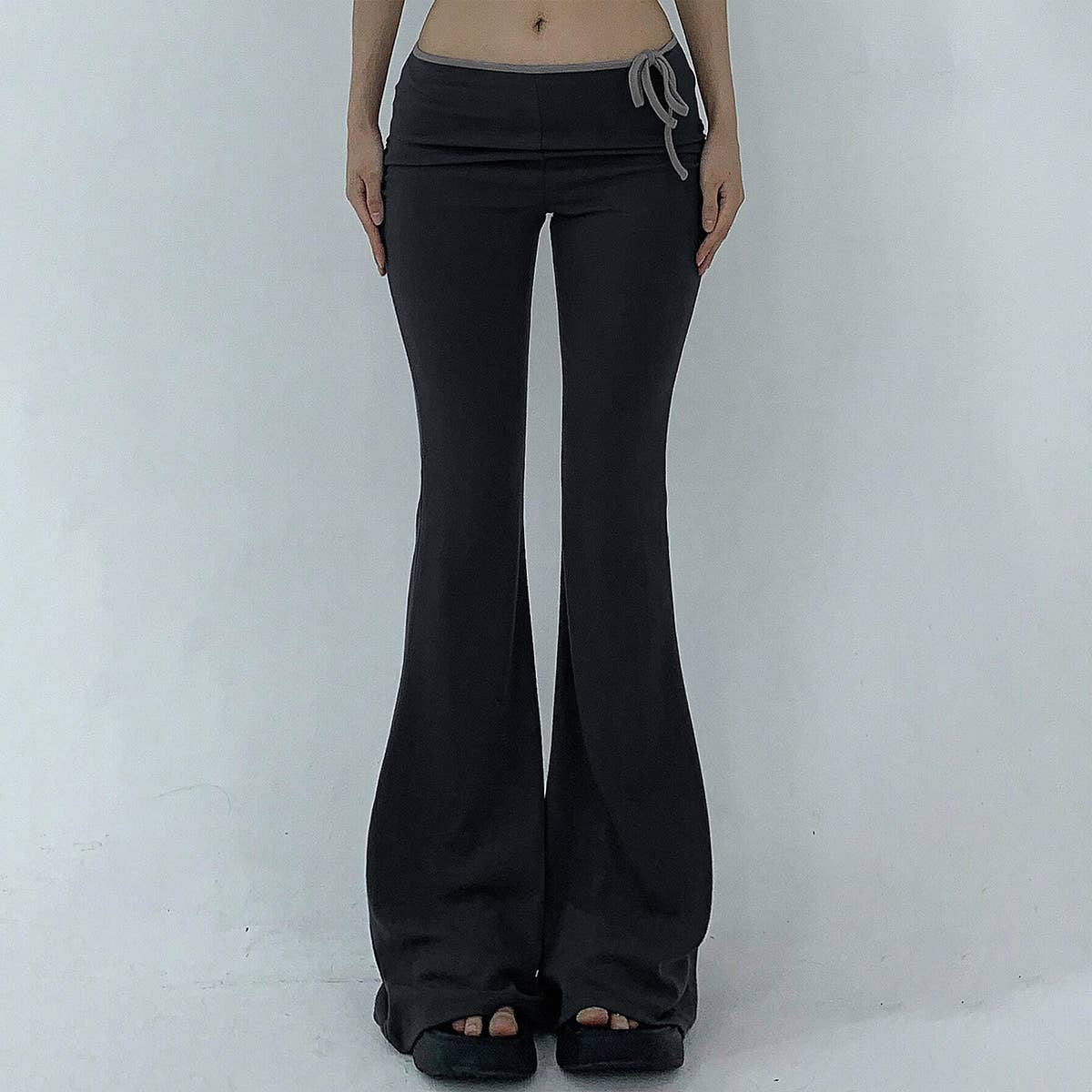 HIGH-WAISTED,SLIM,WIDE-LEGGED,LONG-FLARED PANTS