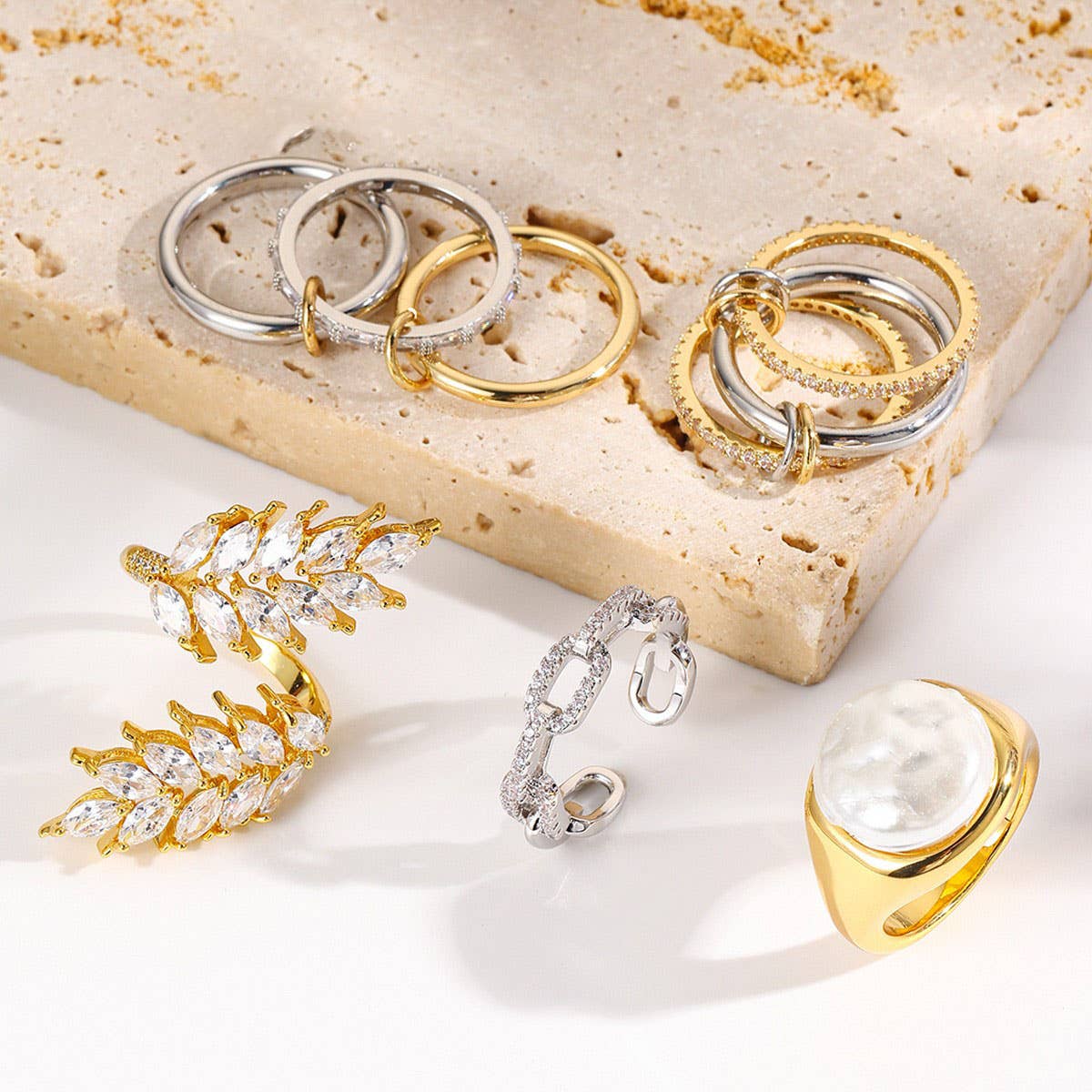 ZIRCON INLAID FASHIONABLE TEMPERAMENT OPEN RING_CWAJE2829