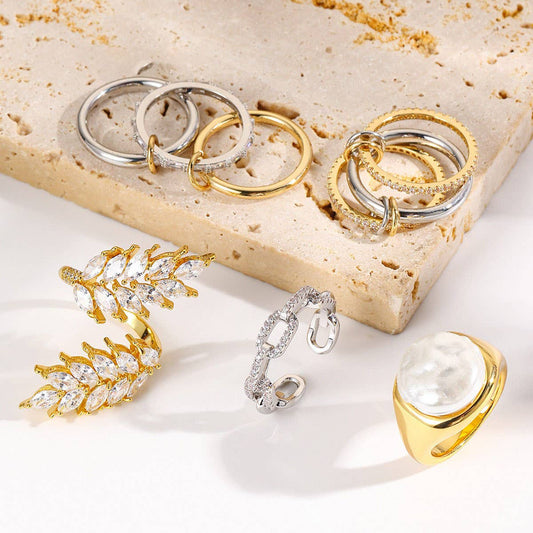 ZIRCON INLAID FASHIONABLE TEMPERAMENT OPEN RING_CWAJE2829