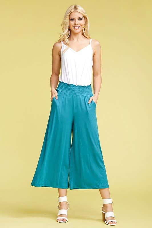 CWBLP418_SMOCKED WAIST BEND GAUCHO PANTS