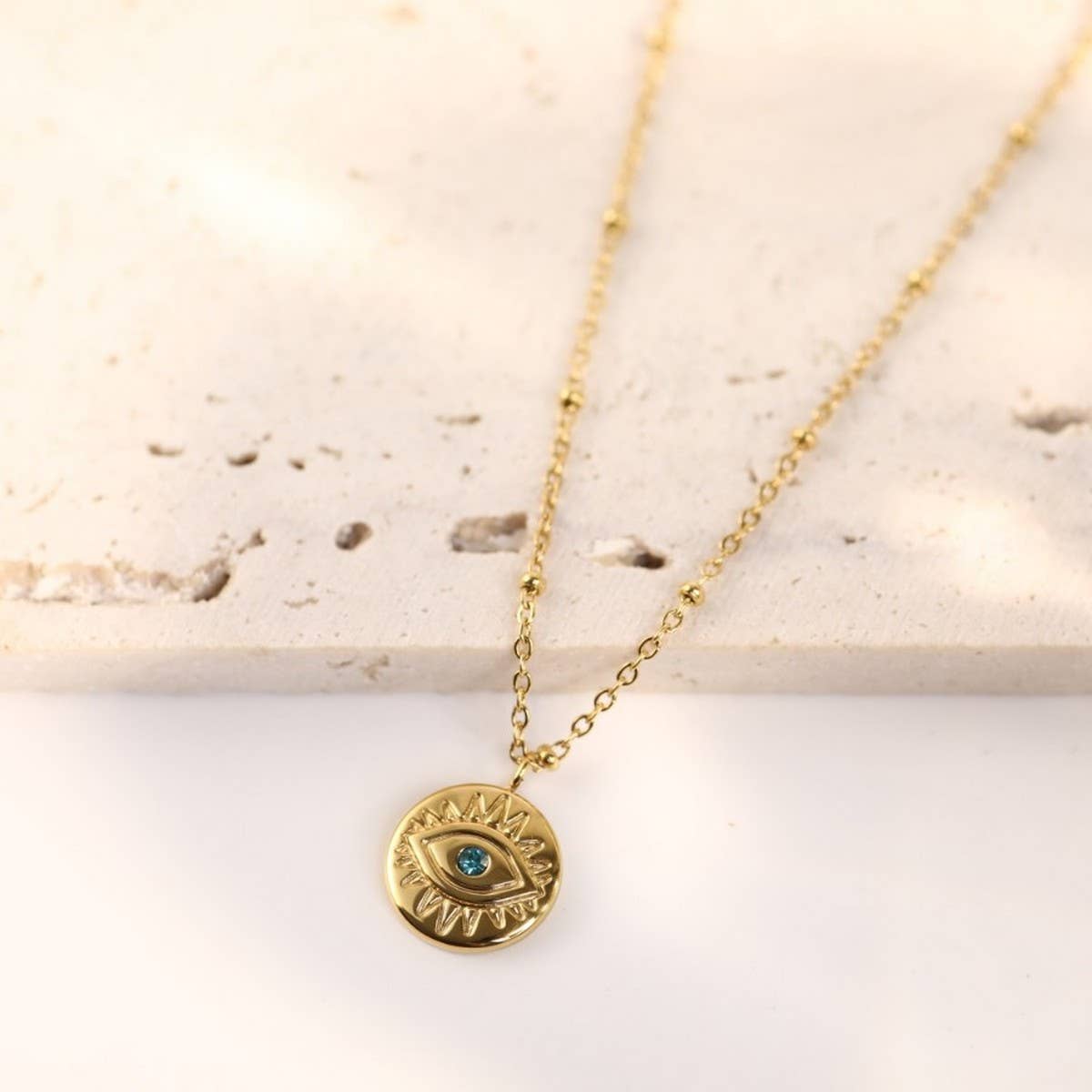 EVIL EYE STAINLESS STEEL GOLD PLATED NECKLACE_CWMM3827