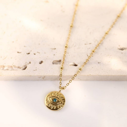 EVIL EYE STAINLESS STEEL GOLD PLATED NECKLACE_CWMM3827