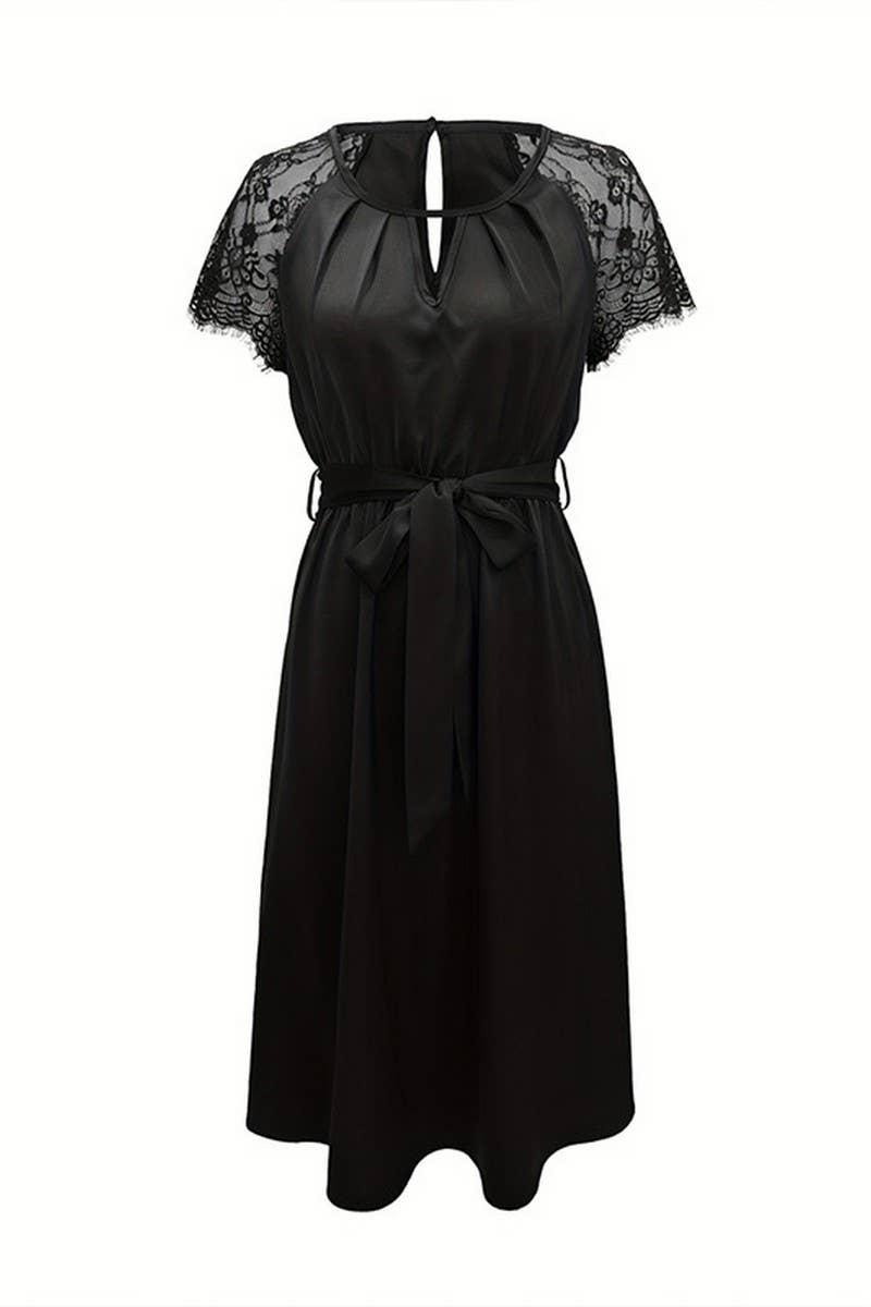 CWDMD6442_LACE PANELED TIE WAIST A-LINE EVENING DRESS