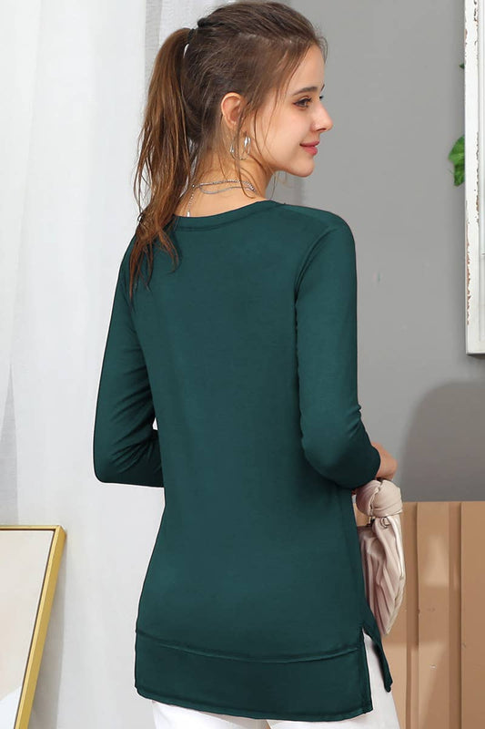Cwttl1473_Casual V-Neck Loose Fit Long Sleeve Tops