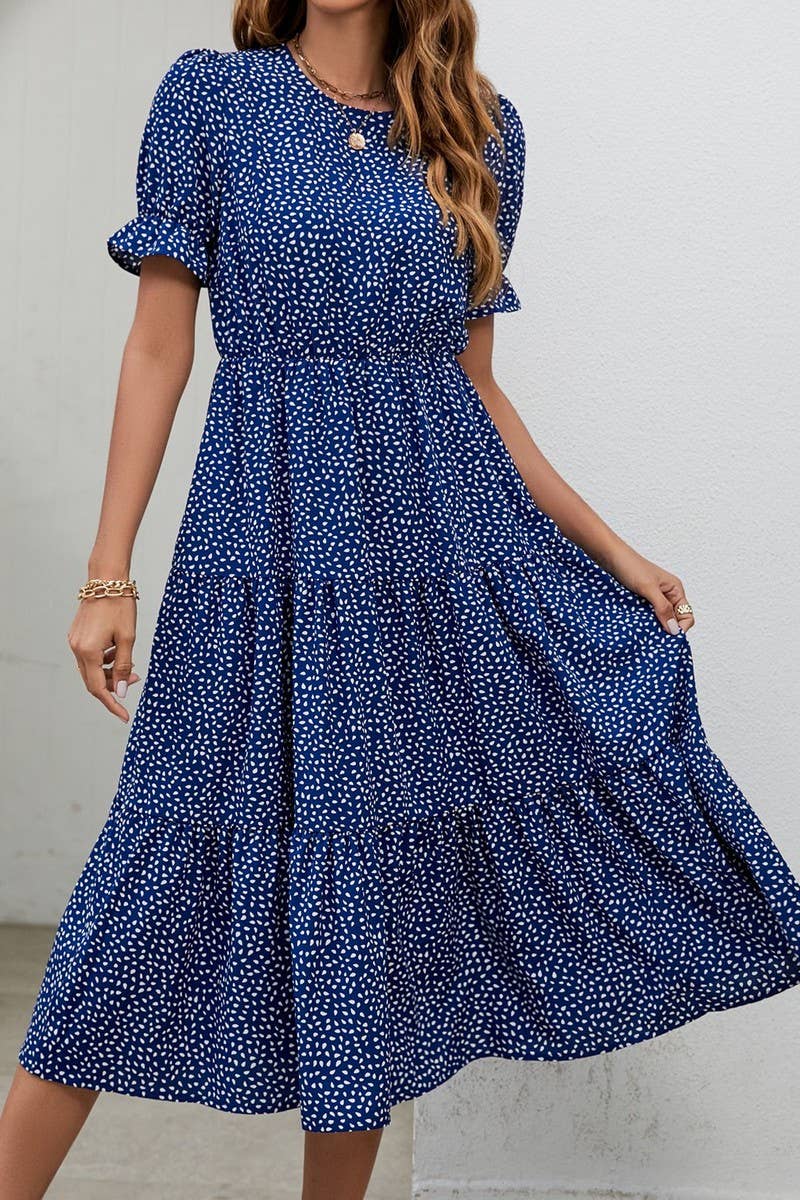CWDMD1236_Round neck Tiered Detailed Short Sleeve Dress