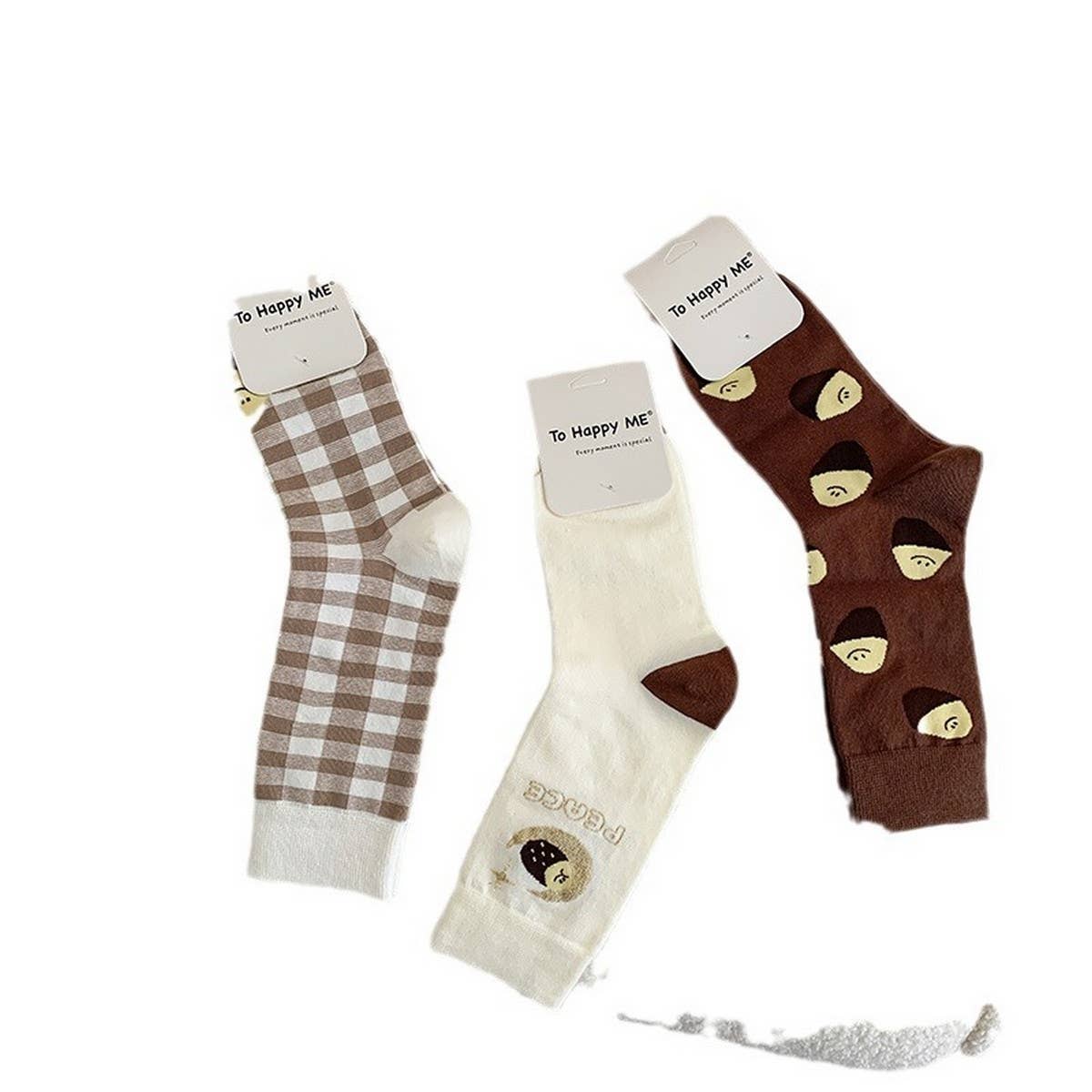 WOMEN BROWN CASUAL PLAID SOCKS