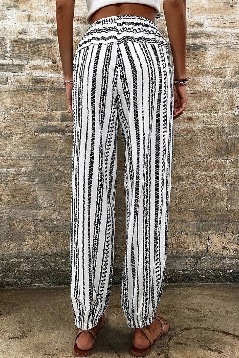 CWBMP0156_SUMMER CASUAL HIGH-WAISTED STRIPED PANTS