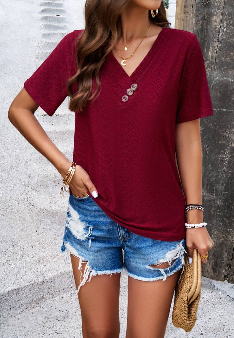 TEMPERAMENT CASUAL SOLID COLOR V-NECK BLOUSE