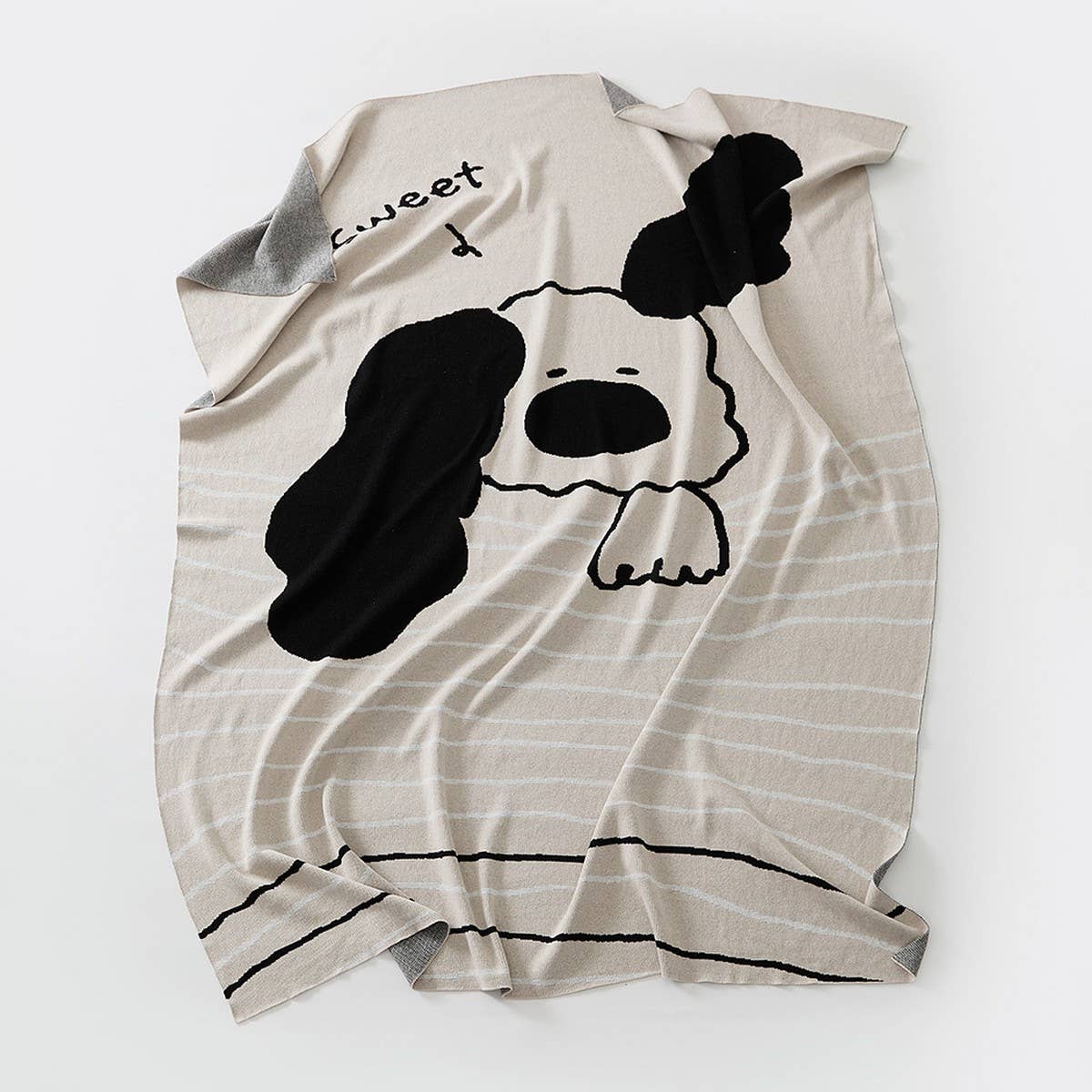 THIN COTTON CARTOON PUPPY KNITTED BLANKET
