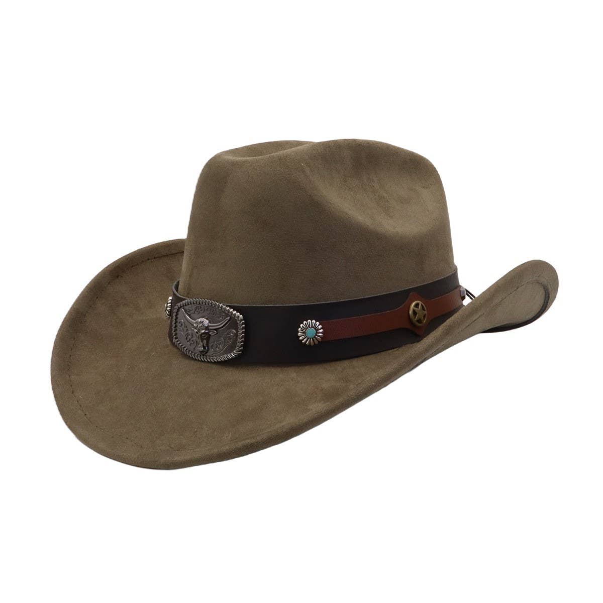 Unisex Suede Cowboy Fedora Hat Ethnic Design_CWAH04503