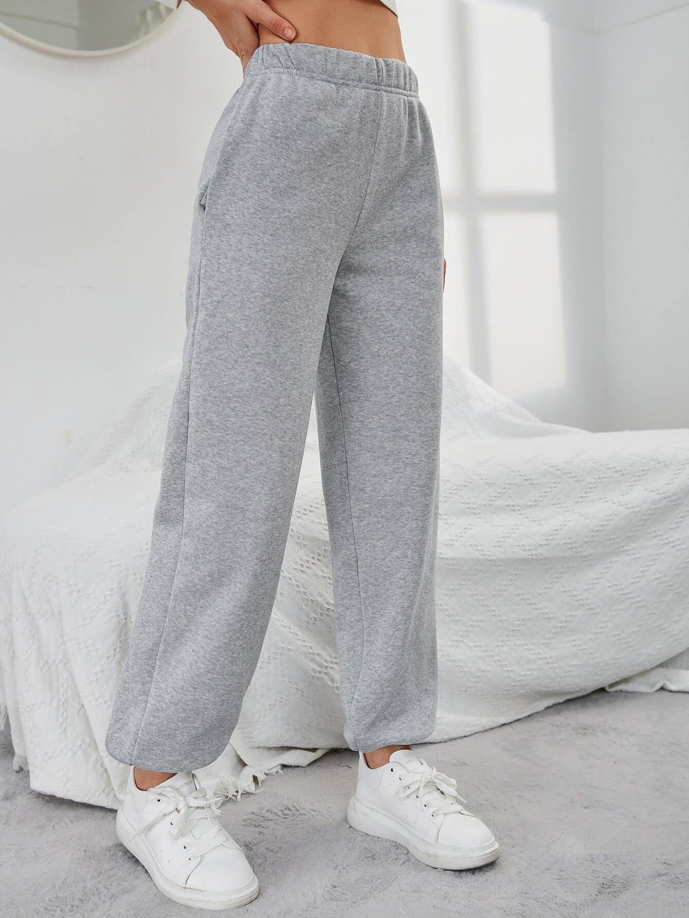 POCKET DESIGN HIGH-WAISTED SPORTS FLEECE PANTS