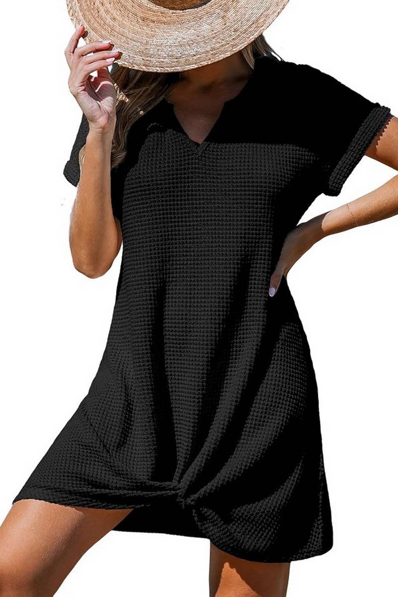 CWDSD8698_TWIST FRONT V-NECK BEACH COVER-UP DRESS